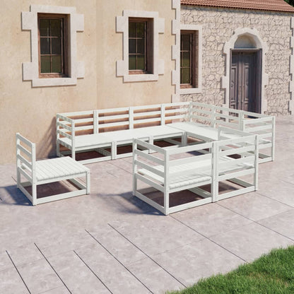 Set Divani da Giardino 9 pz Bianchi in Legno Massello di Pino