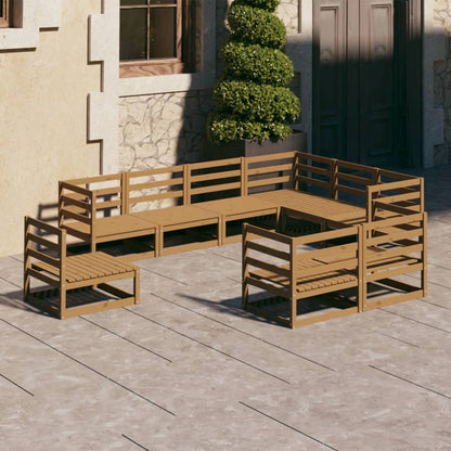Set Salotto da Giardino 9pz Marrone Ambra Legno Massello Pino