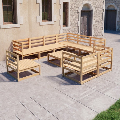 Set Divani da Giardino 10 pz in Legno Massello di Pino