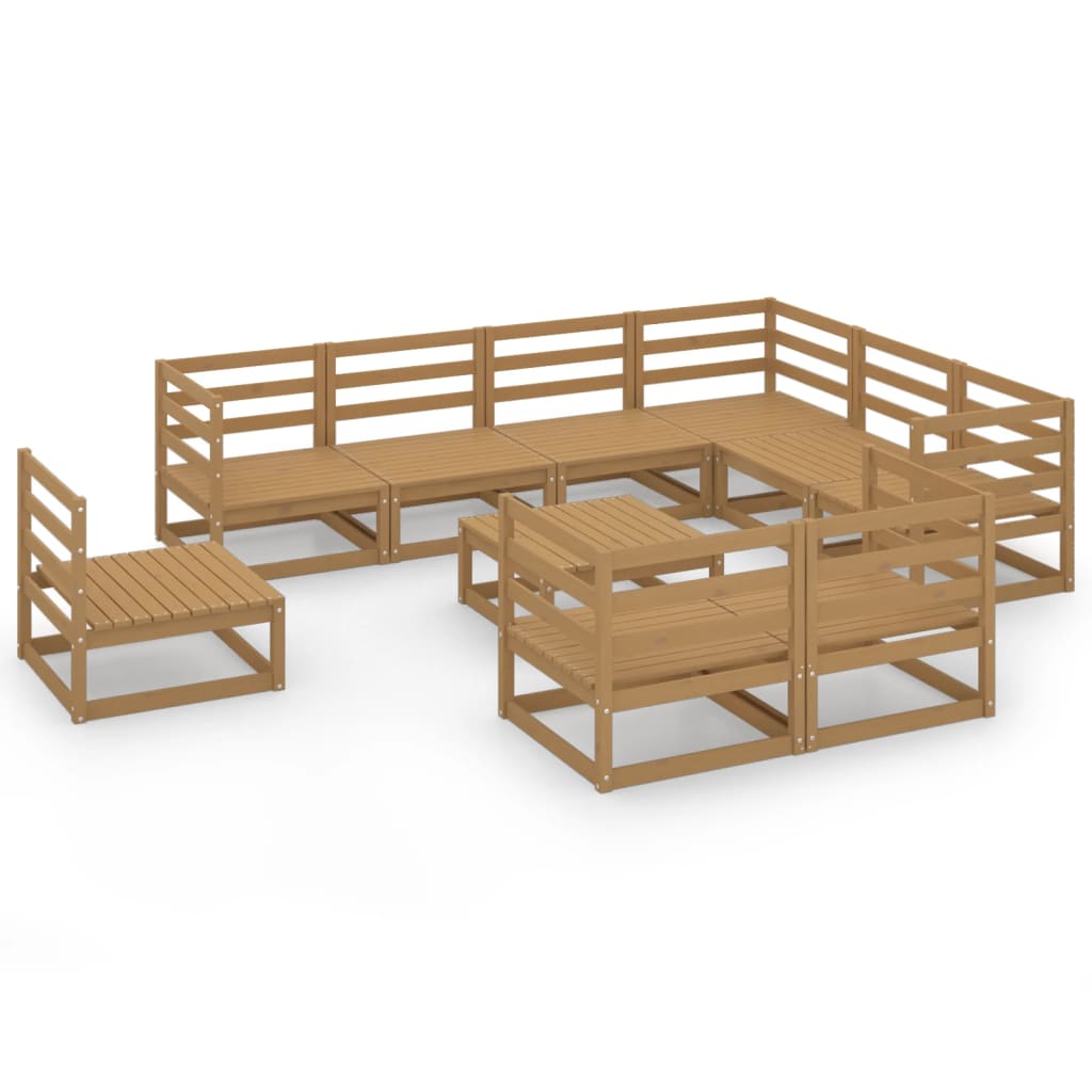 Set Salotto da Giardino 10 pz Marrone Ambra Legno Massello Pino
