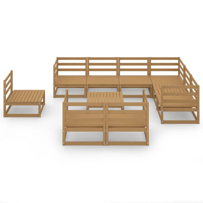Set Salotto da Giardino 10 pz Marrone Ambra Legno Massello Pino