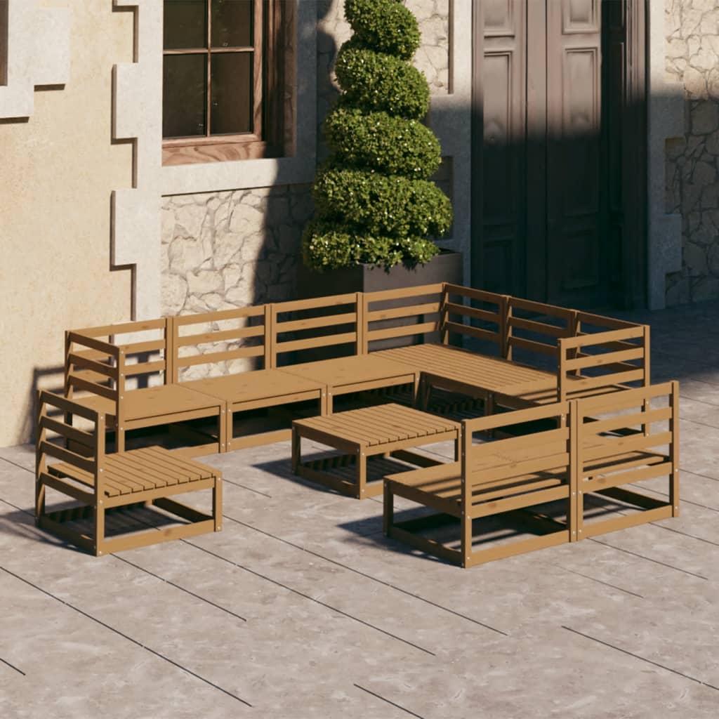 Set Salotto da Giardino 10 pz Marrone Ambra Legno Massello Pino