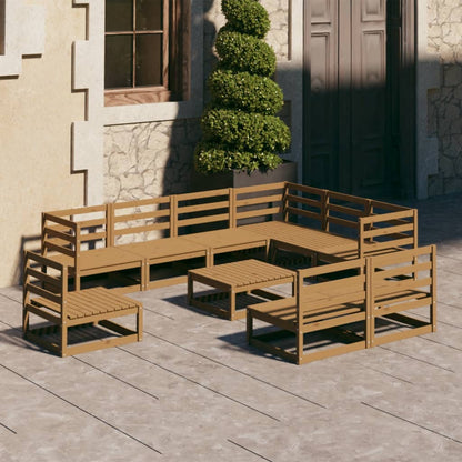Set Salotto da Giardino 10 pz Marrone Ambra Legno Massello Pino