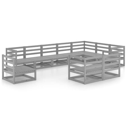Set Divani da Giardino 10 pz Grigi in Legno Massello di Pino