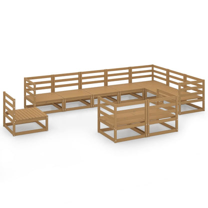 Set Divani da Giardino 10 pz Marrone Ambra Legno Massello Pino