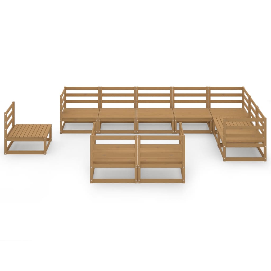 Set Divani da Giardino 10 pz Marrone Ambra Legno Massello Pino