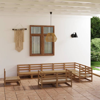 Set Divani da Giardino 10 pz Marrone Ambra Legno Massello Pino