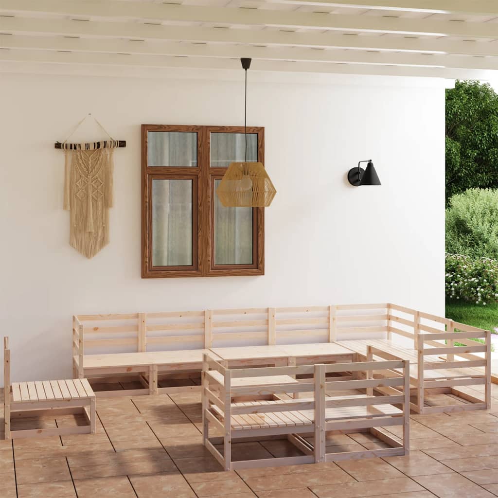 Set Divani da Giardino 11 pz in Legno Massello di Pino
