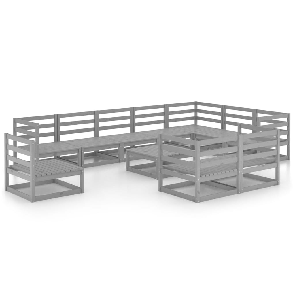Set Divani da Giardino 11 pz Grigi in Legno Massello di Pino