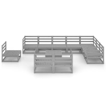 Set Divani da Giardino 11 pz Grigi in Legno Massello di Pino
