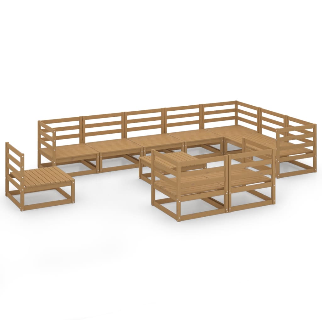 Set Divani da Giardino 11 pz Marrone Ambra in Massello di Pino