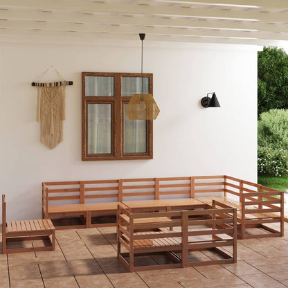 Set Divani da Giardino 11 pz Marrone Ambra in Massello di Pino