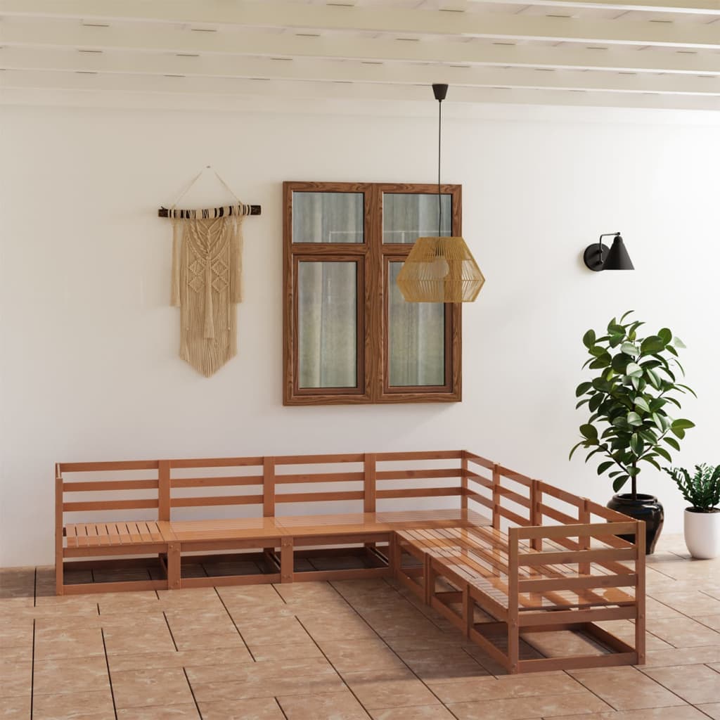 Set Salotto da Giardino 7pz Marrone Ambra Legno Massello Pino