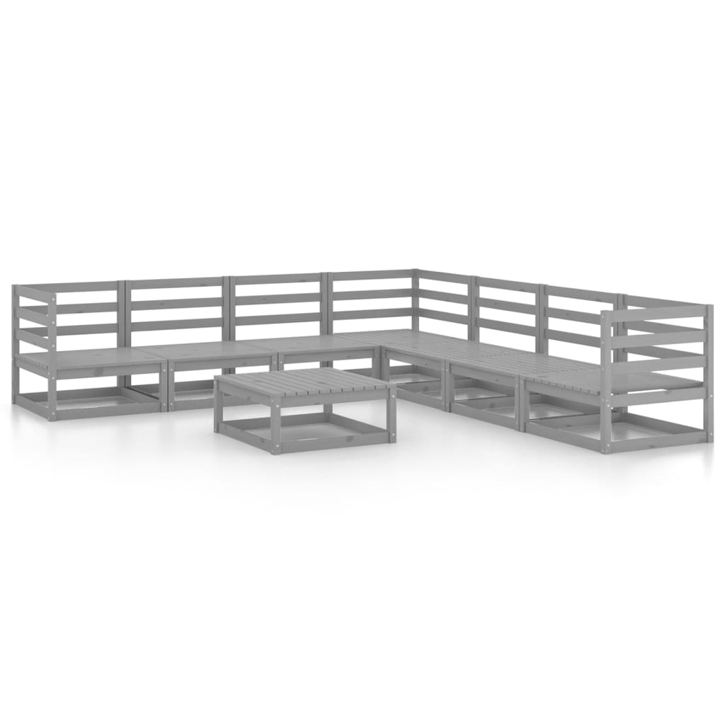 Set Divani da Giardino 8 pz Grigi in Legno Massello di Pino
