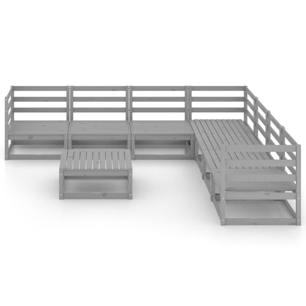 Set Divani da Giardino 8 pz Grigi in Legno Massello di Pino