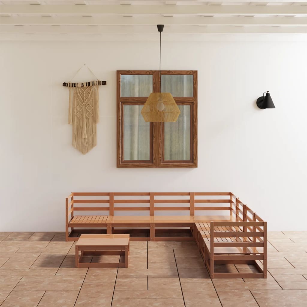 Set Salotto da Giardino 8pz Marrone Ambra Legno Massello Pino