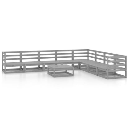 Set Divani da Giardino 9 pz Grigi in Legno Massello di Pino