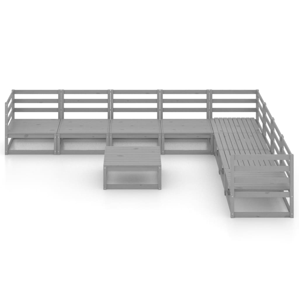 Set Divani da Giardino 9 pz Grigi in Legno Massello di Pino