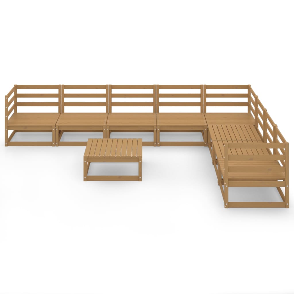 Set Divani da Giardino 9 pz Marrone Ambra Legno Massello Pino