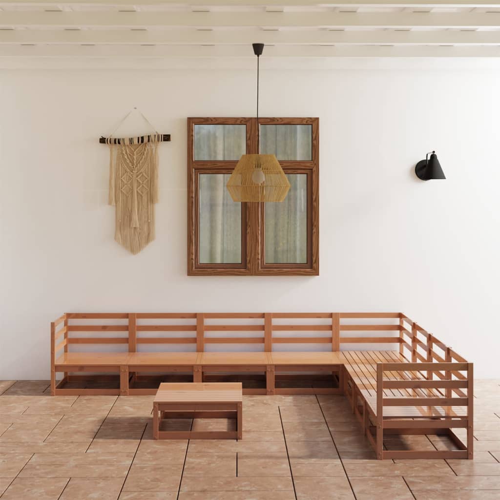 Set Divani da Giardino 9 pz Marrone Ambra Legno Massello Pino