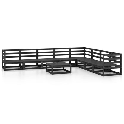 Set Divani da Giardino 9 pz Nero in Legno Massello di Pino