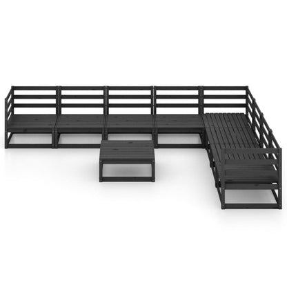 Set Divani da Giardino 9 pz Nero in Legno Massello di Pino