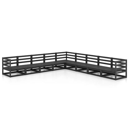 Set Divani da Giardino 9 pz Nero in Legno Massello di Pino