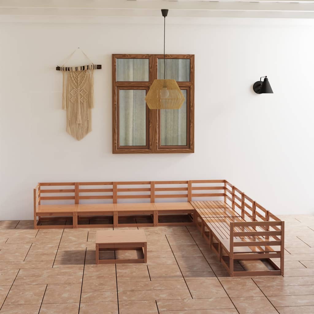 Set Salotto da Giardino 10pz Marrone Ambra Legno Massello Pino