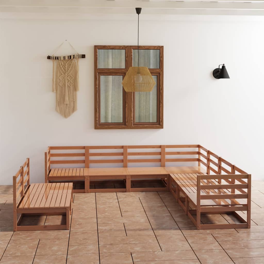 Set Salotto da Giardino 9pz Marrone Ambra Legno Massello Pino