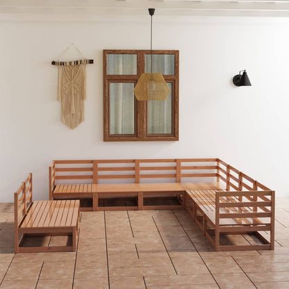 Set Salotto da Giardino 9pz Marrone Ambra Legno Massello Pino