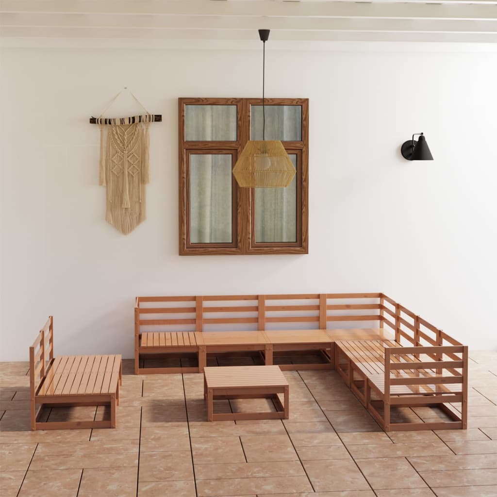 Set Salotto da Giardino 10pz Marrone Ambra Legno Massello Pino