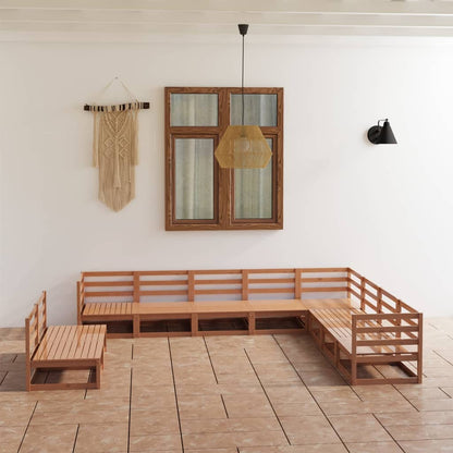 Set Salotto da Giardino 10pz Marrone Ambra Legno Massello Pino
