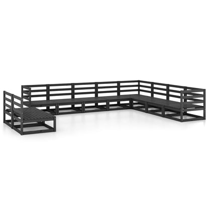 Set Divani da Giardino 10 pz Nero in Legno Massello di Pino