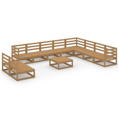 Set Divani da Giardino 11 pz Marrone Ambra Legno Massello Pino