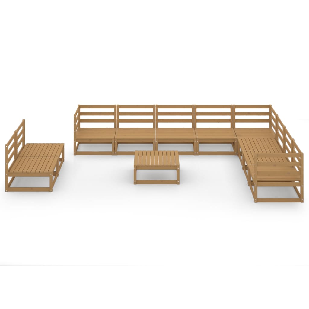 Set Divani da Giardino 11 pz Marrone Ambra Legno Massello Pino