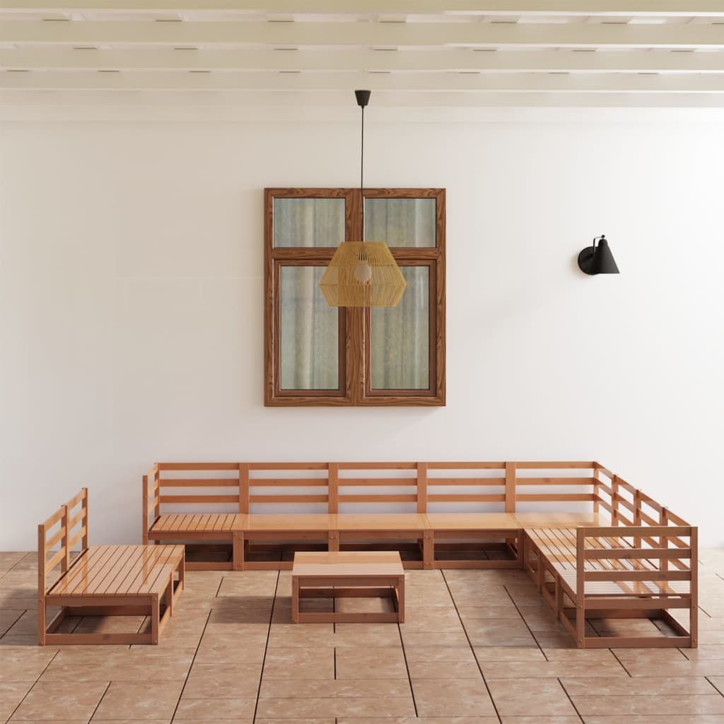 Set Divani da Giardino 11 pz Marrone Ambra Legno Massello Pino