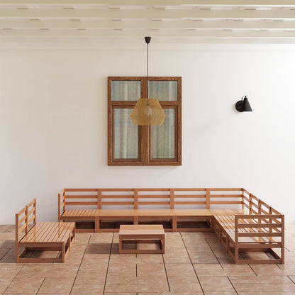 Set Divani da Giardino 11 pz Marrone Ambra Legno Massello Pino
