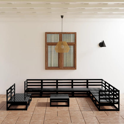 Set Divani da Giardino 11 pz Nero in Legno Massello di Pino