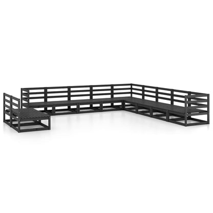 Set Divani da Giardino 11 pz Nero in Legno Massello di Pino