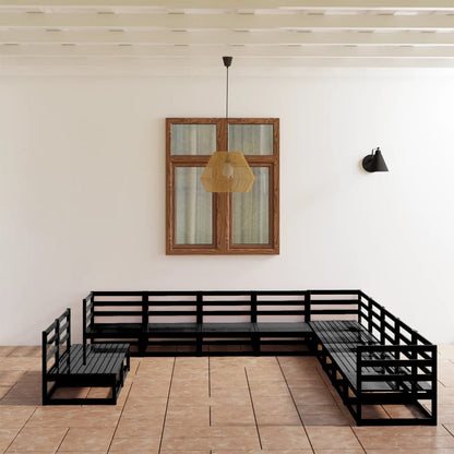 Set Divani da Giardino 11 pz Nero in Legno Massello di Pino