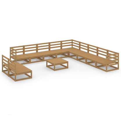 Set Divani da Giardino 12 pz Marrone Ambra Legno Massello Pino