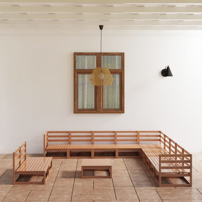 Set Divani da Giardino 12 pz Marrone Ambra Legno Massello Pino