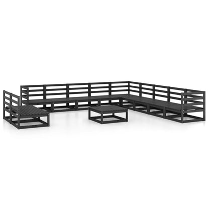 Set Divani da Giardino 12 pz Nero in Legno Massello di Pino