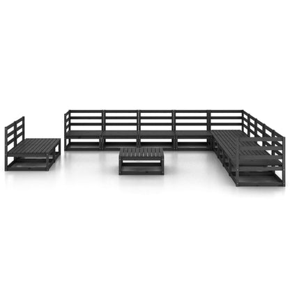 Set Divani da Giardino 12 pz Nero in Legno Massello di Pino