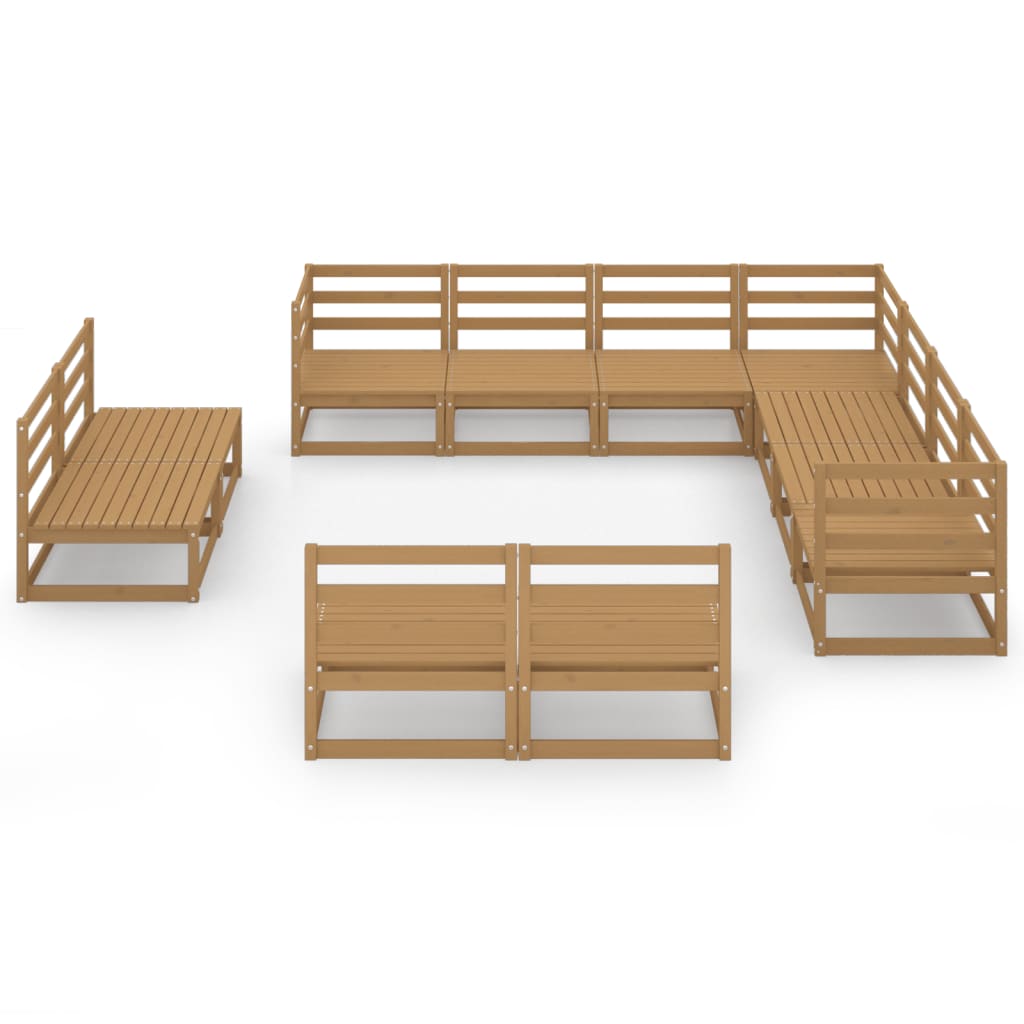Set Salotto da Giardino 11pz Marrone Ambra Legno Massello Pino