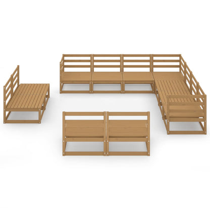 Set Salotto da Giardino 11pz Marrone Ambra Legno Massello Pino