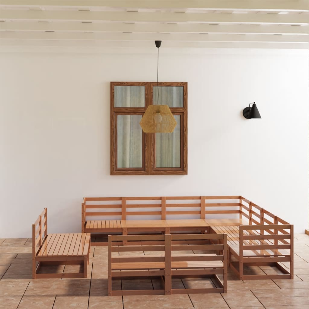 Set Salotto da Giardino 11pz Marrone Ambra Legno Massello Pino