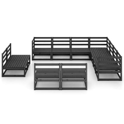 Set Divani da Giardino 11 pz Nero in Legno Massello di Pino