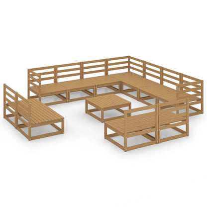 Set Divani da Giardino 12 pz Marrone Ambra in Massello di Pino