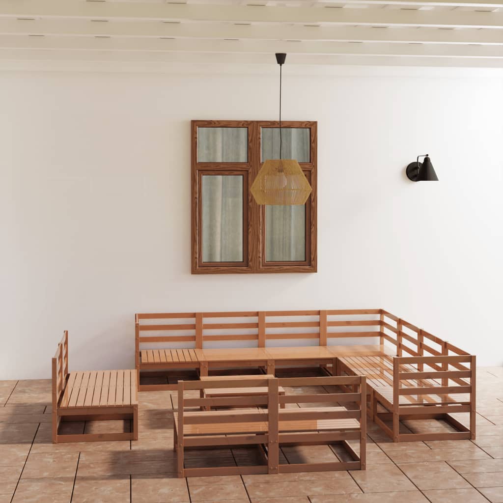 Set Divani da Giardino 12 pz Marrone Ambra in Massello di Pino
